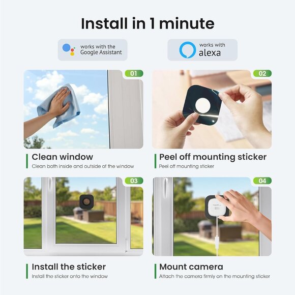 Window Security Camera 3MP 2K Night Vision, Person Detection 24/7 Recording - Picture 2 of 7